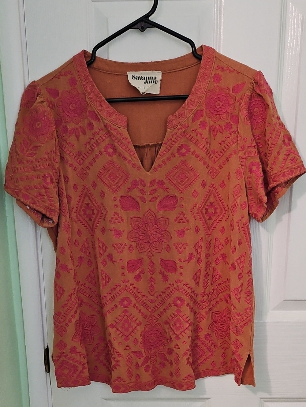 Savanna Jane Floral Embroidered blouse shirt size large